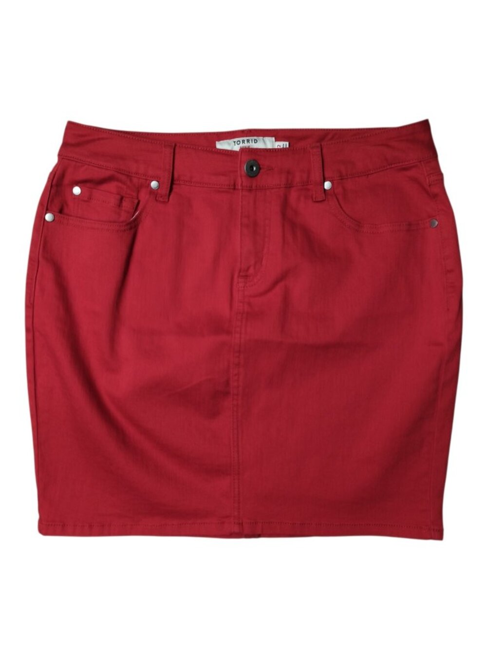 Torrid Skirt Womens 12 Denim Jean  Pencil Straight Zip Fly Button Red